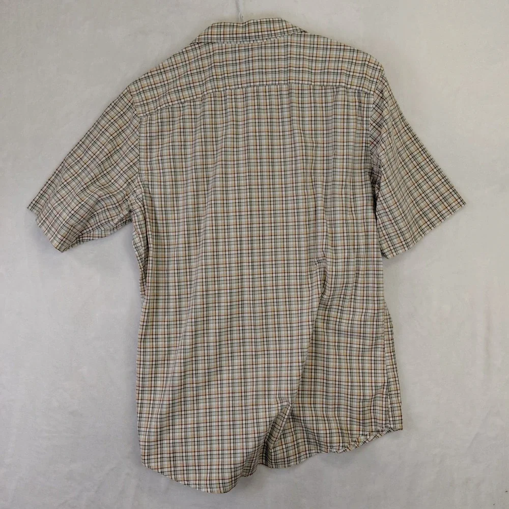 Banana Republic Mens Large Slim Fit Plaid Short Sleeve Button Down Shirt Tan L